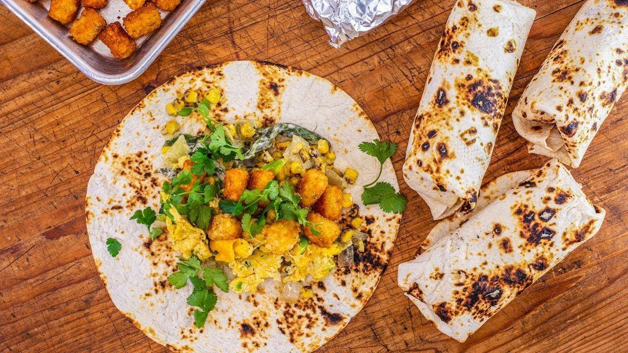 How To Make Rajas con Queso, Eggs and Tater Tot Burritos By Rachael