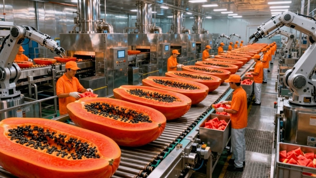 Inside A Modern Papaya Factory | Fresh Fruit Journey (full process)
