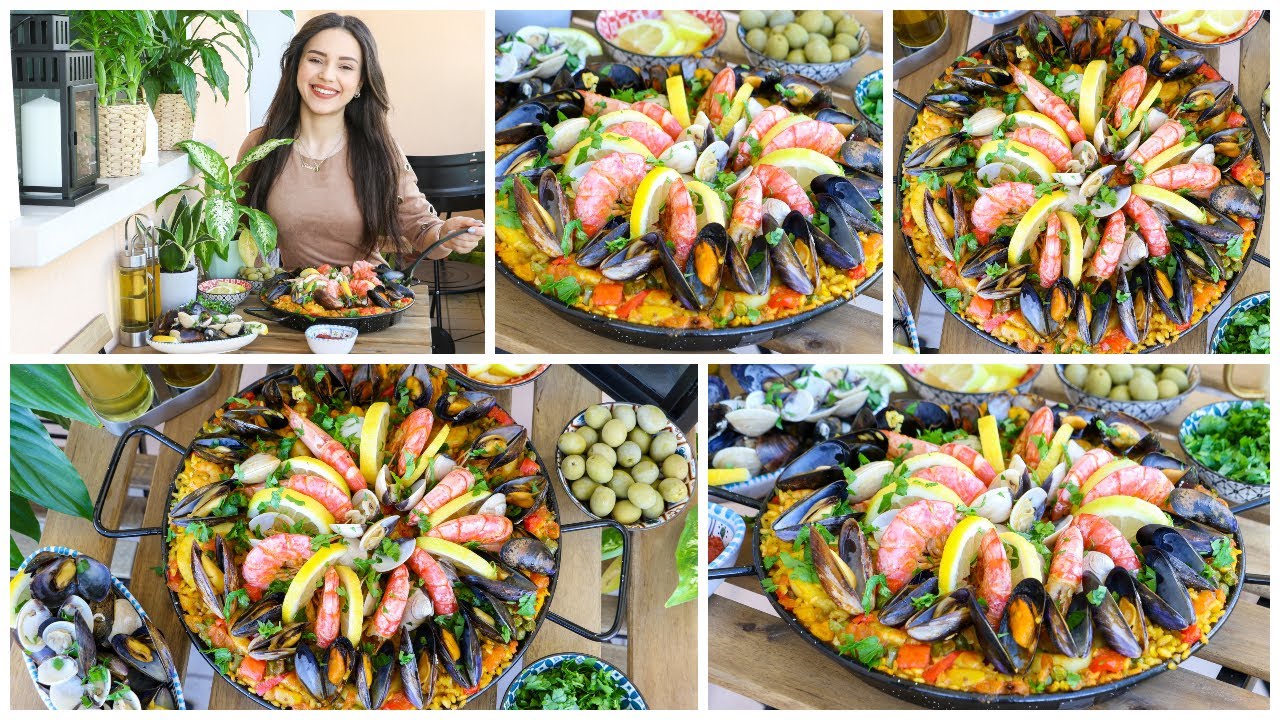 البايلا الإسبانية بفواكه البحر🦞بدون فرن سهلة التحضير والبنة لاتقاوم أروع وجبة صيفية😋🥘paella