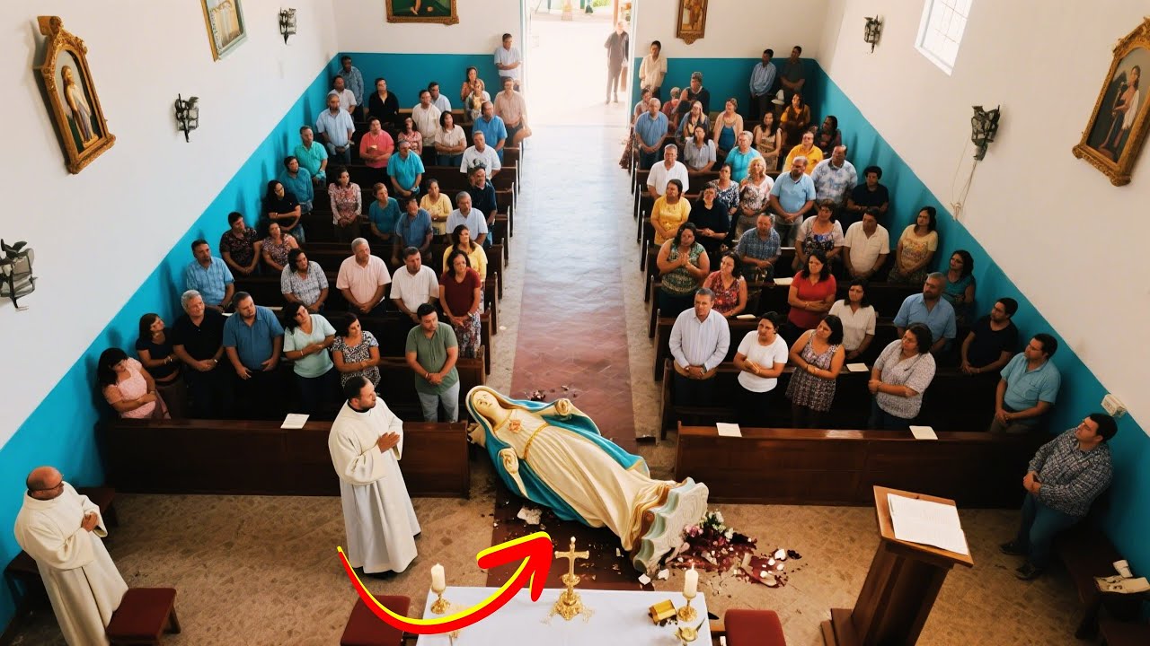 Statue of Our Lady falls to the ground out of nowhere during mass and leaves the priest speechless