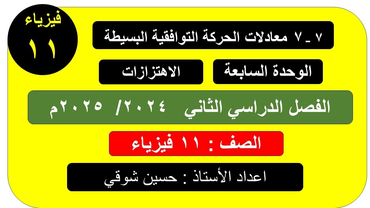 درس ( 7__ 7 )   معادلات الحركة التوافقية البسيطة  ( فيزياء )   الصف11  ( الفصل الدراسي الثاني )