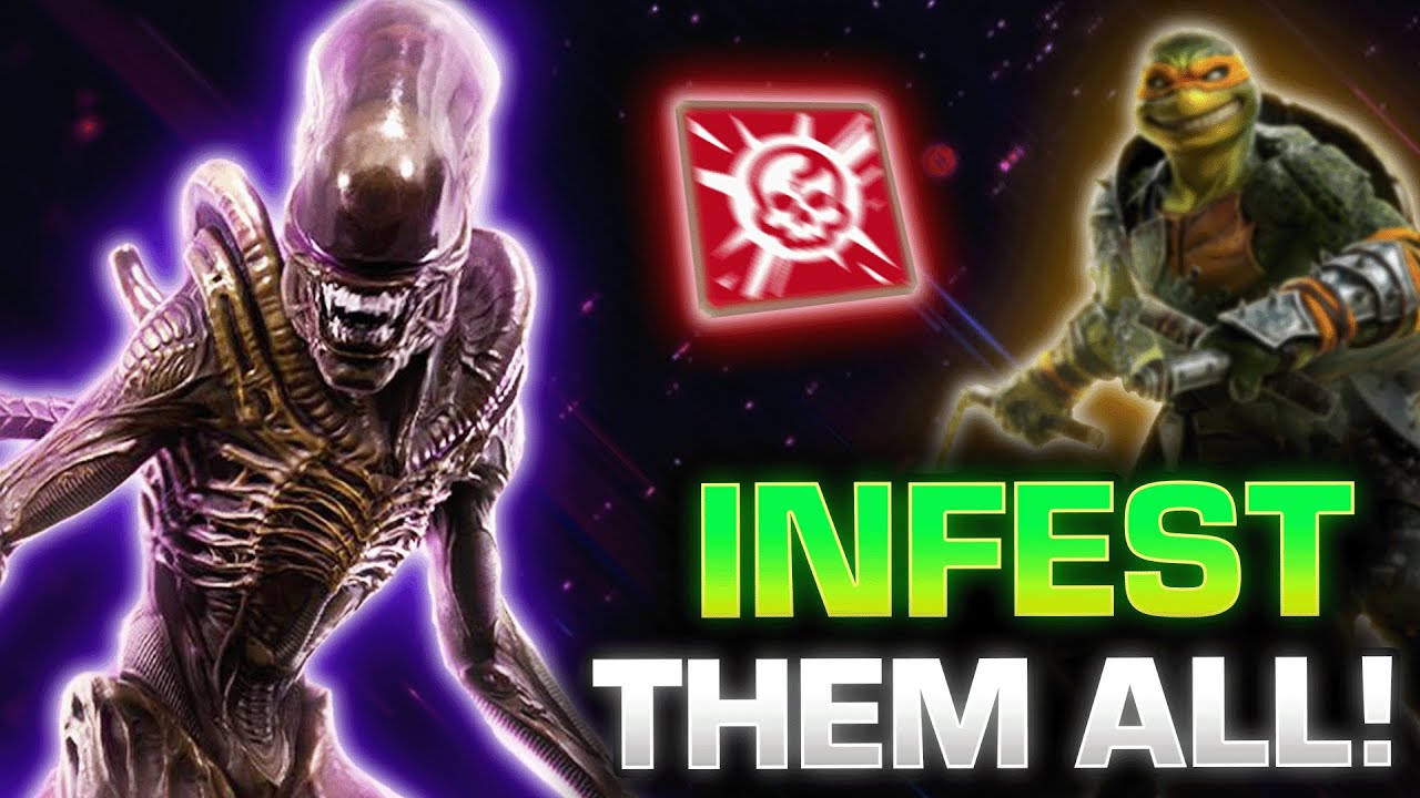 БЕЗУМНЫЙ ДУЭТ! Ксеноморф и Микеланджело &mdash; МОНСТРЫ PvE! | Гайд по Raid Shadow Legends