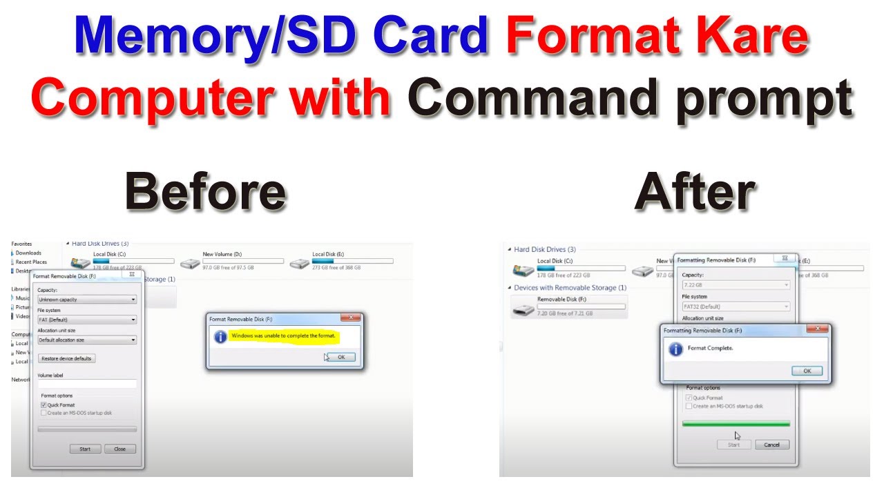Windows was unable to complete the format 2022 | How to format sd card in laptop windows 7