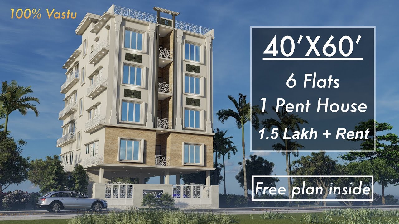 40X60 Apartment Design with 6 Flats and a Pent House | 12X18 Meters Design