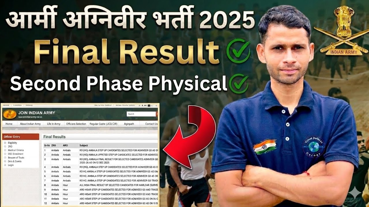 Army Agniveer Bharti 2026 | Second Final Result 2026 | agra aro physical date 2025