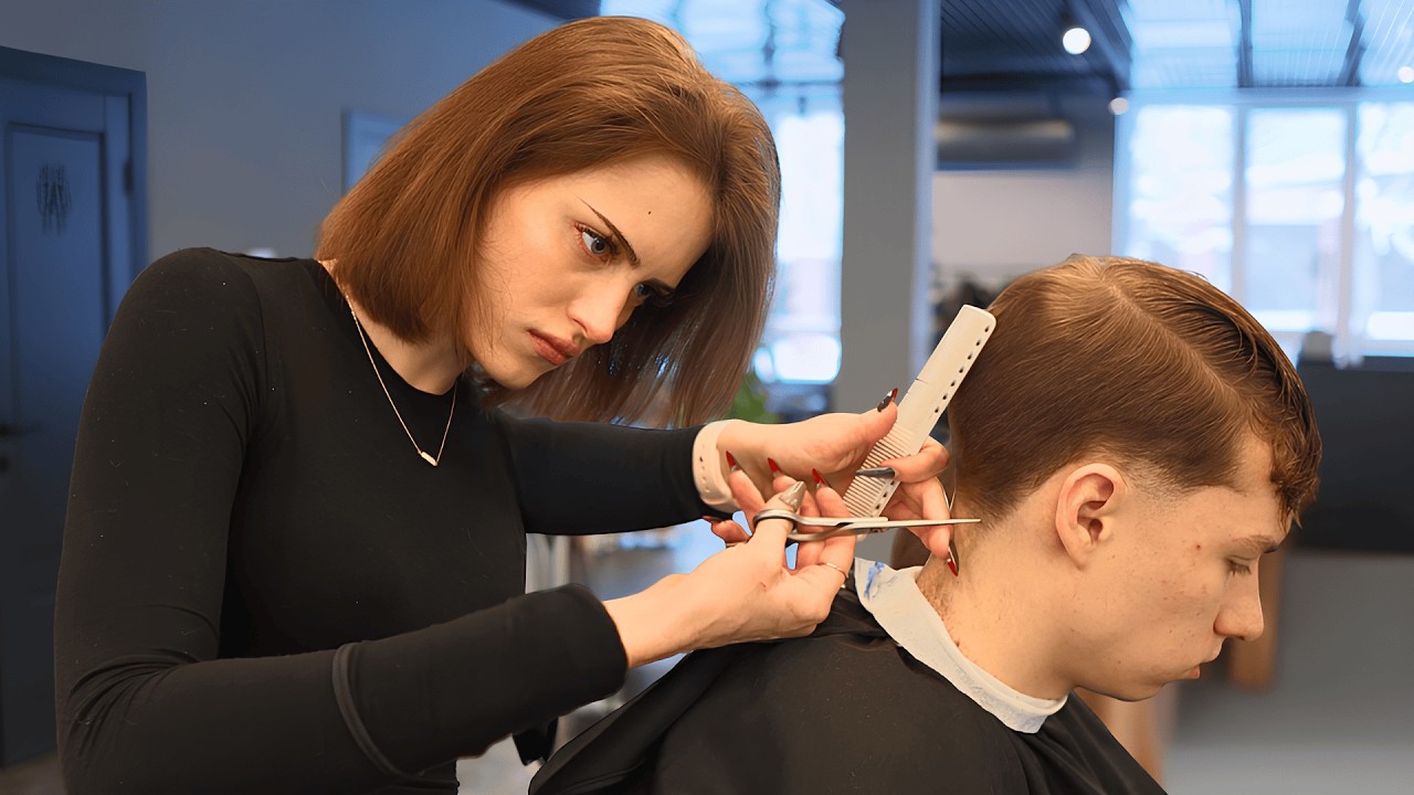 Relaxing Haircut Treatments with Beautiful Lady Barber Daria ASMR💈