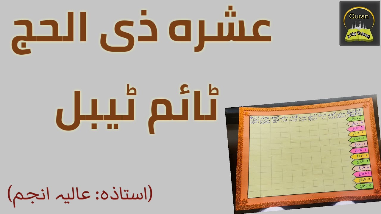 Ashra e zilhaj timetable | عشرہ ذی الحج ٹائم ٹیبل| lecture by Aliya Anjum