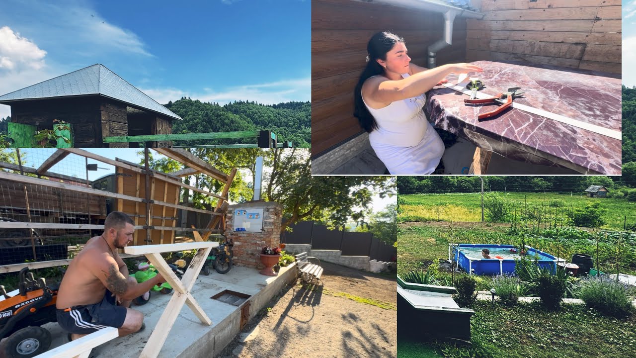 Carpathian Mountain Village Life⛰️Made the Table| Hard Work|Ukraine|strawberry Pie🍓Young Family Farm
