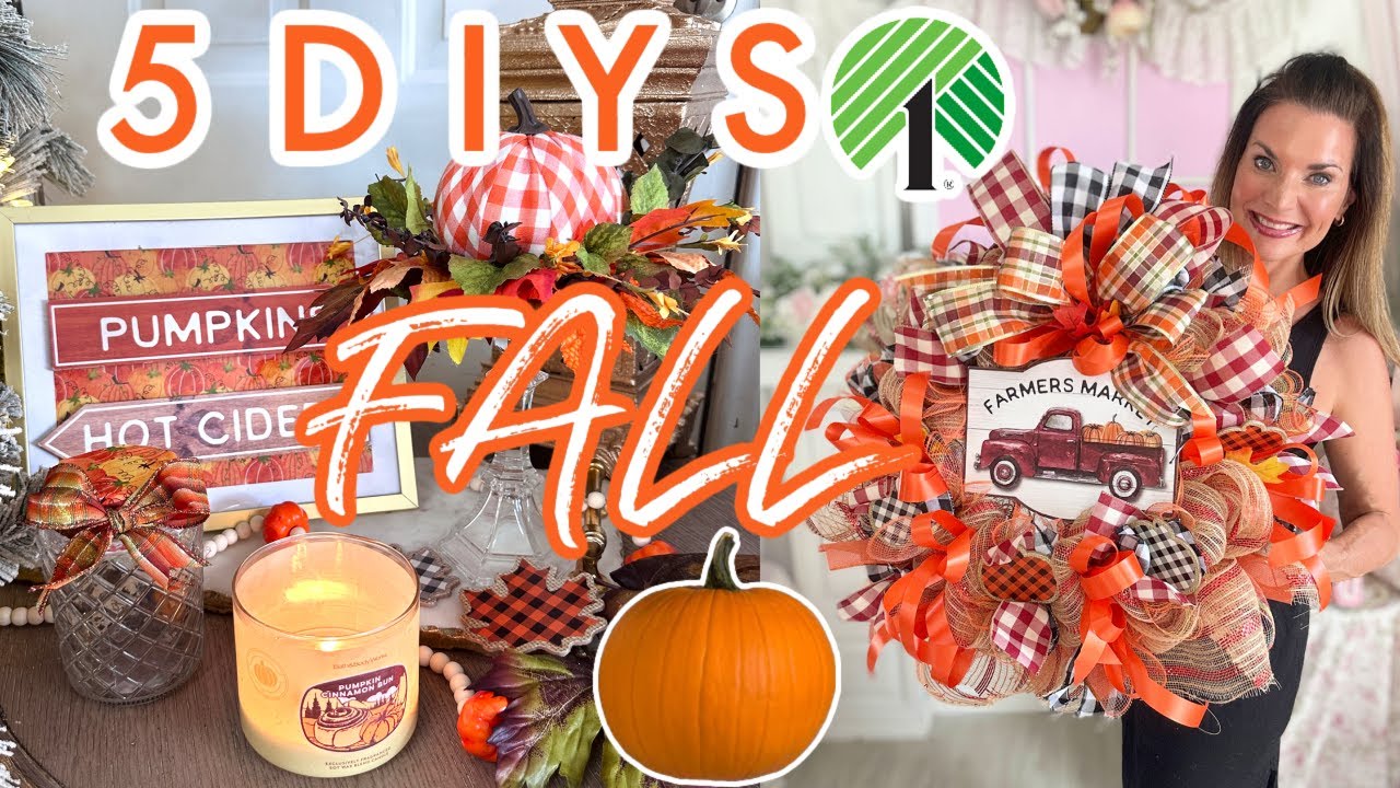 🍁🎃NEW!! 5 DIY DOLLAR TREE FALL DECOR CRAFTS~WREATH + PUMPKIN🍁🎃Episode 12 Olivias Romantic Home