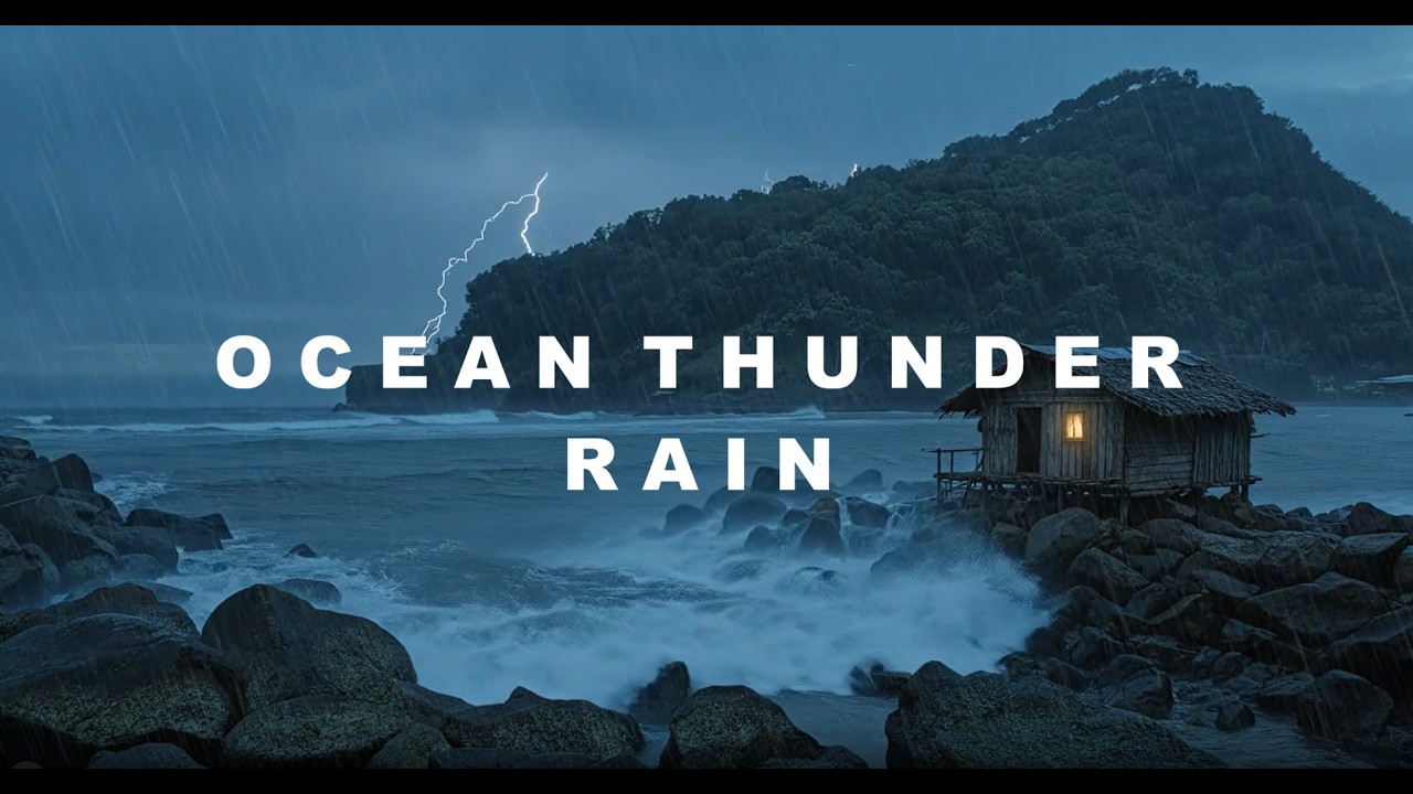 Rain by the Beach Hut with Soft Thunder | Relaxing Ocean Rain Sounds for Sleep