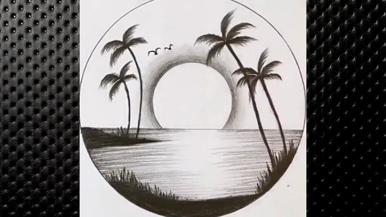 Draw a landscape inside the circle