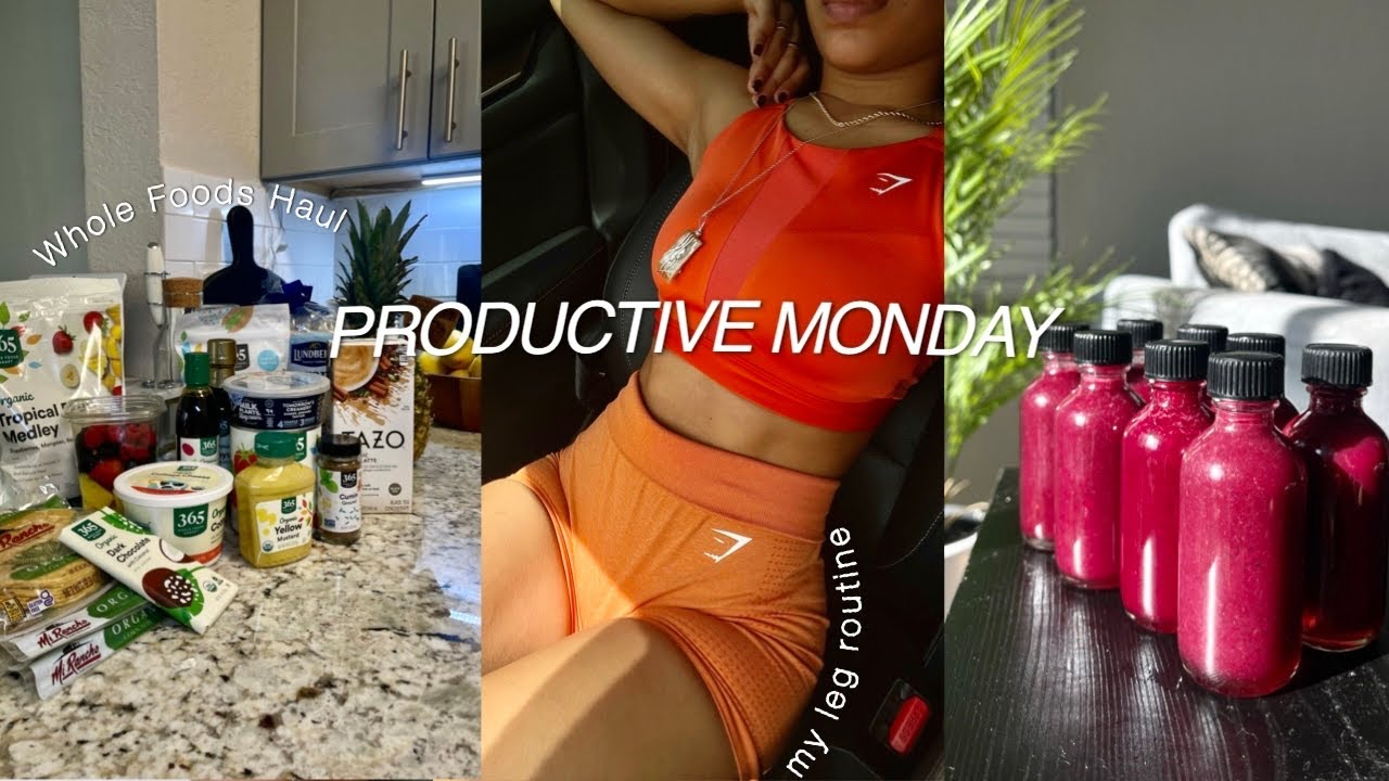 my leg workout routine, grocery haul, new GYMSHARK clothing try-on haul | PRODUCTIVE MONDAY VLOG