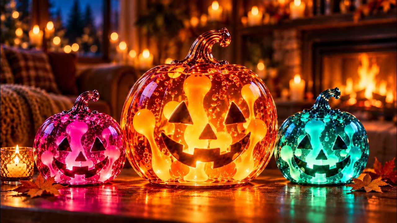 Magical Halloween Lava Pumpkins 🎃 | Cozy Fireplace & Soft Piano Jazz