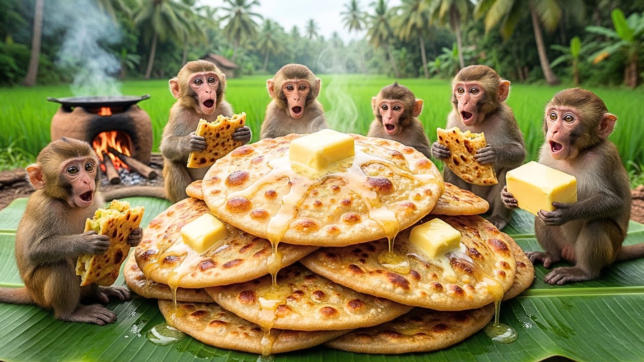 बंदरों ने मिलकर बनाया आलू पराठा और मक्खन 😲 | Monkeys Made Aloo Paratha with Butter