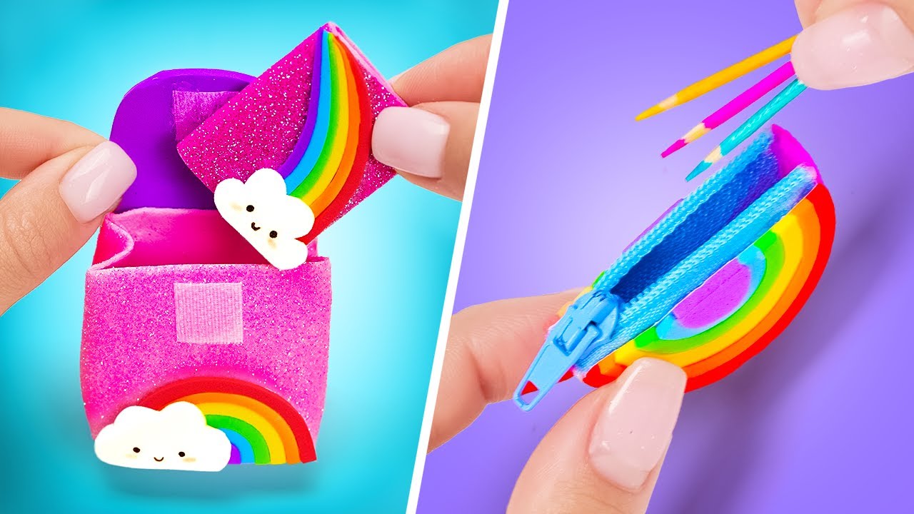 ÚTILES ESCOLARES EN MINIATURA DE BRICOLAJE 🌈🎒📒
