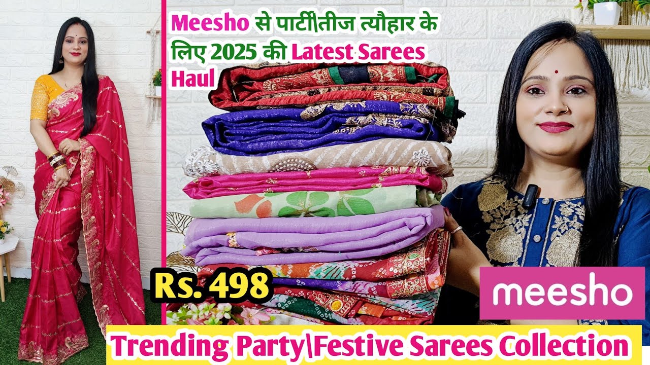 🥰Meesho Saree Haul Rs.498🥰Designer PureGeorgette\Chiffon\CrushChiffonSaree Haul🥰Partywear Collection