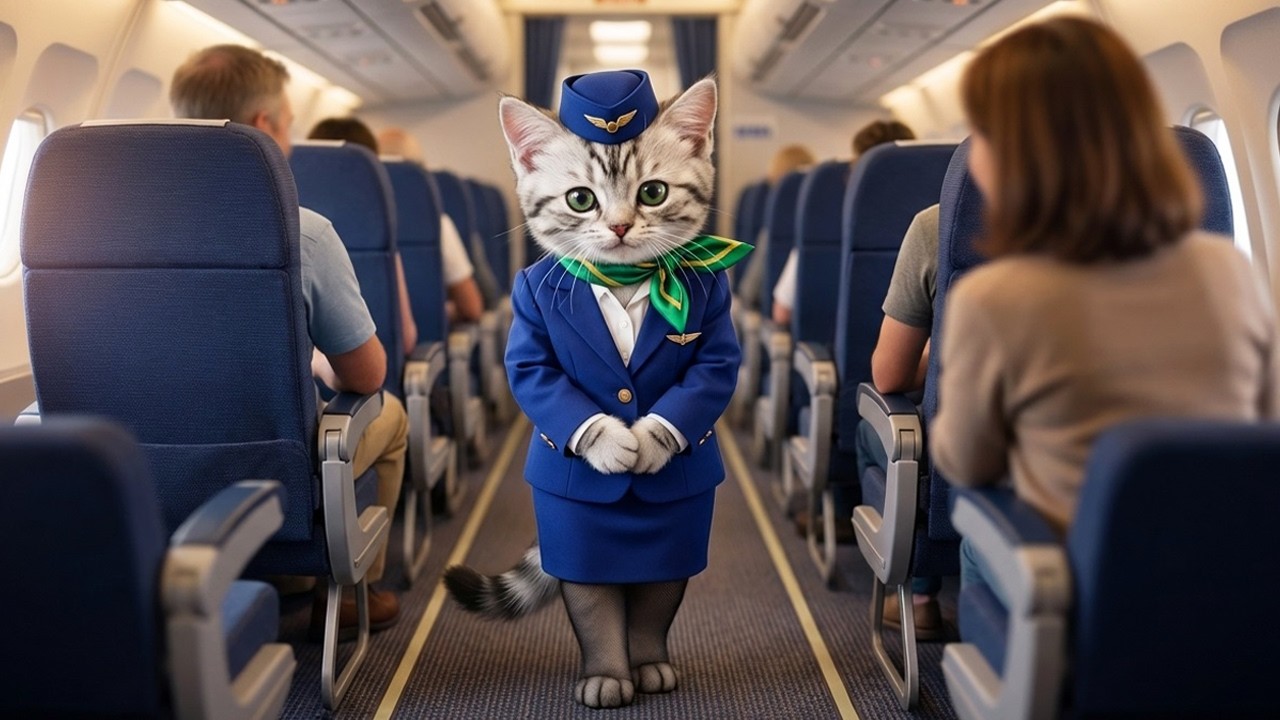 ご搭乗ありがとうございます!!雲の上でおもてなし!!まるりんの一日に密着🐱✈️