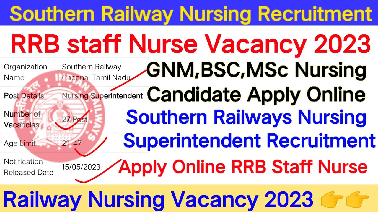 Southern Railway Staff Nurse Vacancy,RRB Staff Nurse Vacancy 2023,Railway Nursing Vacancy 2023
