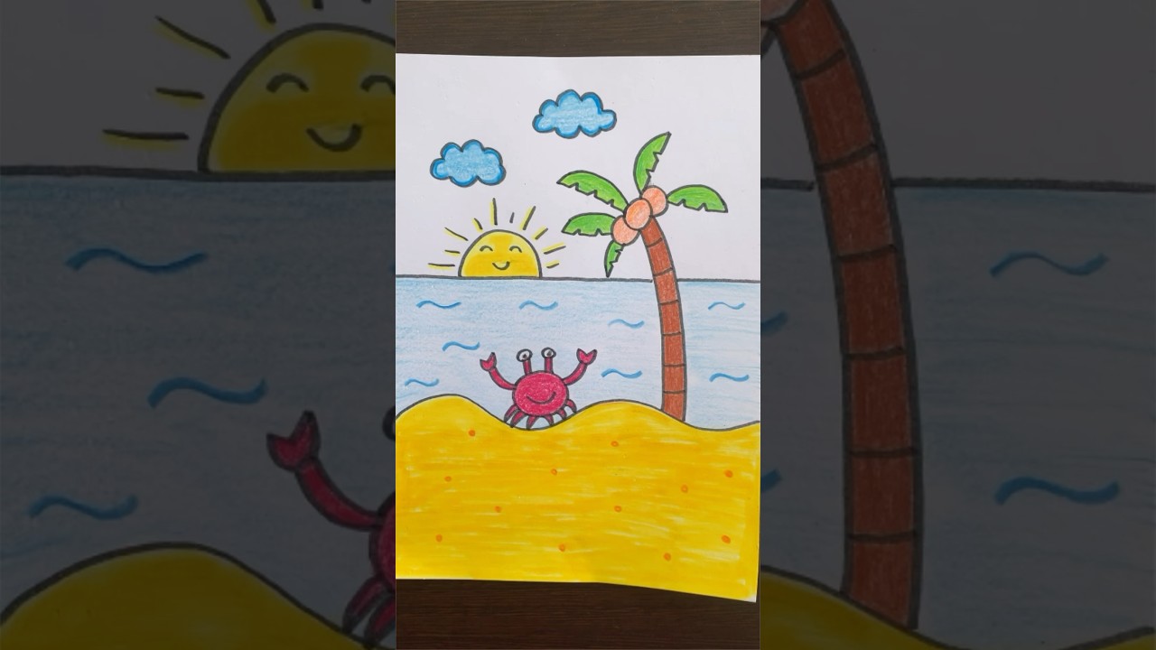 How to draw a beach scene #how#drawing #easy #kids #drawingforkids #beach #view