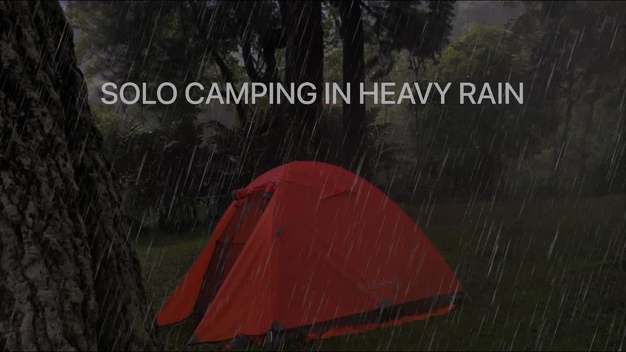 SOLO CAMPING IN THE RAIN - RELAXING WATERFALL AND RIVER SOUND - RELAXING IN THE TENT - ASMR