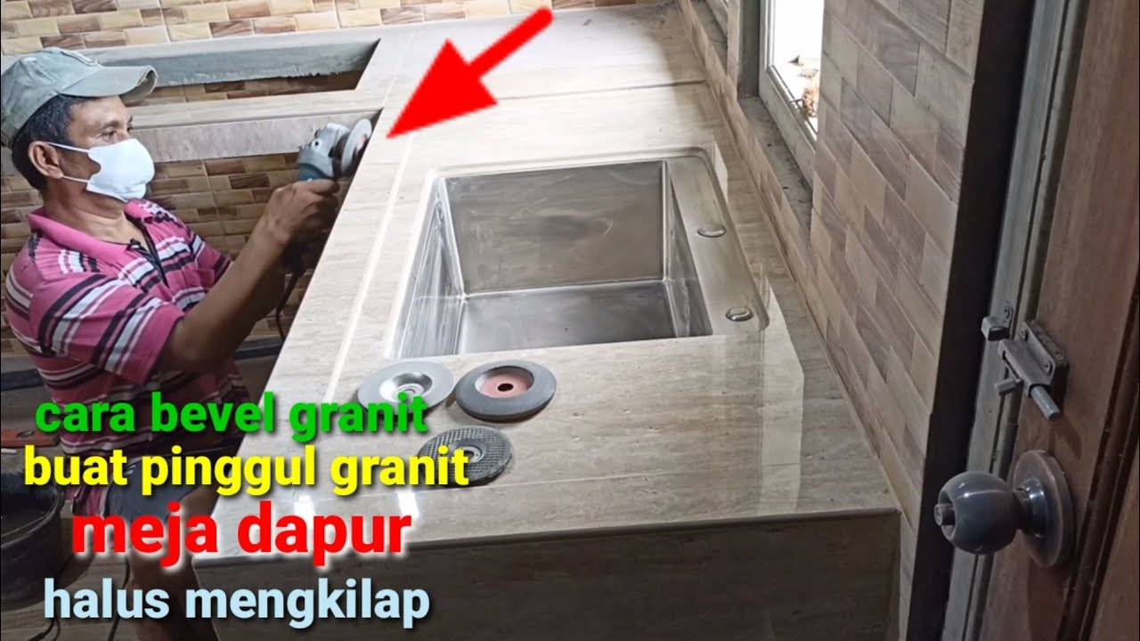 cara bevel granit, membuat pinggul granit meja dapur, halus mengkilap