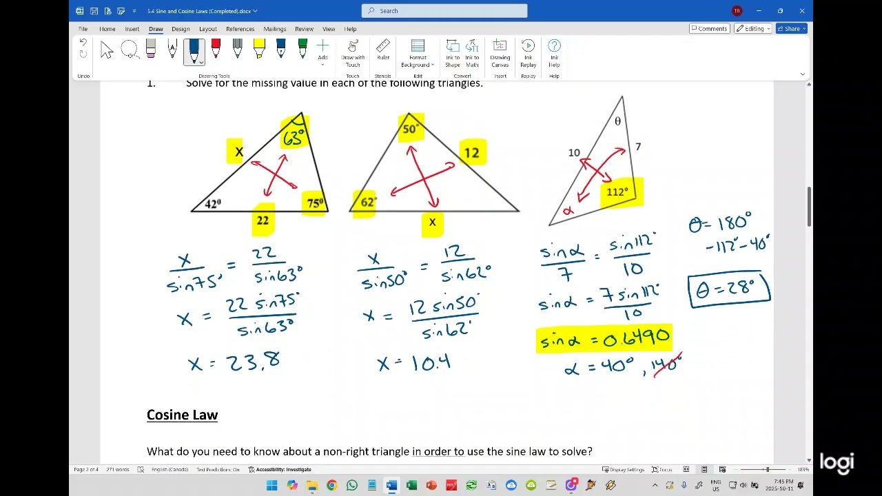 5.4 Sine and Cosine Laws (Math with Mr. Ray)