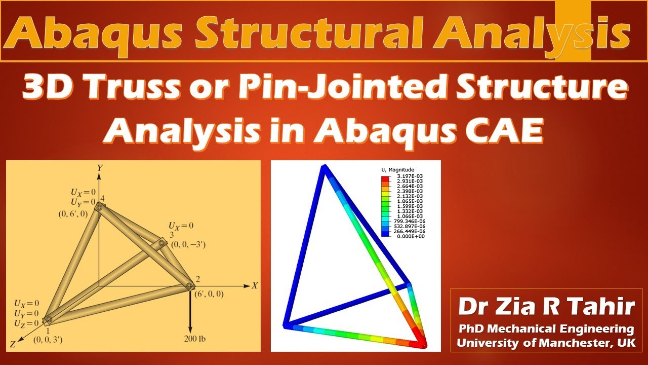 Abaqus Truss Analysis Lecture 5 | 3D Truss or Pin-Jointed Structure | Deflections, Normal Stresses