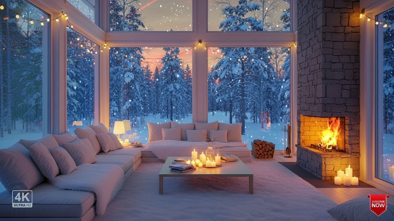 Мирное зимнее утро в лесу ⛄ Мягкий саксофон, падающий снег и теплый камин для глубокого фокуса