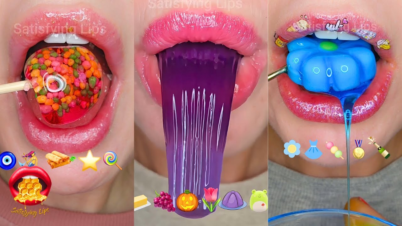 ASMR Satisfying Eating Emoji Food Challenge Honey Gummies Jelly