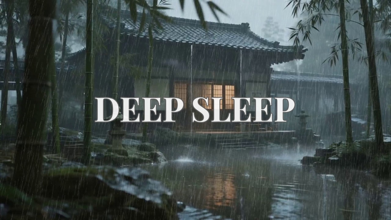 12 Hours Healing Rain ASMR Sounds in Dark Pagoda Garden for Stress Relief 🌧️