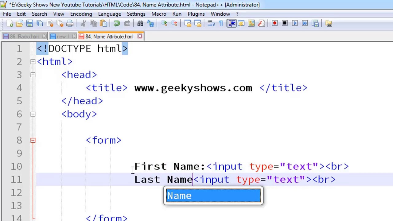 117. Name Attribute in HTML (Hindi)