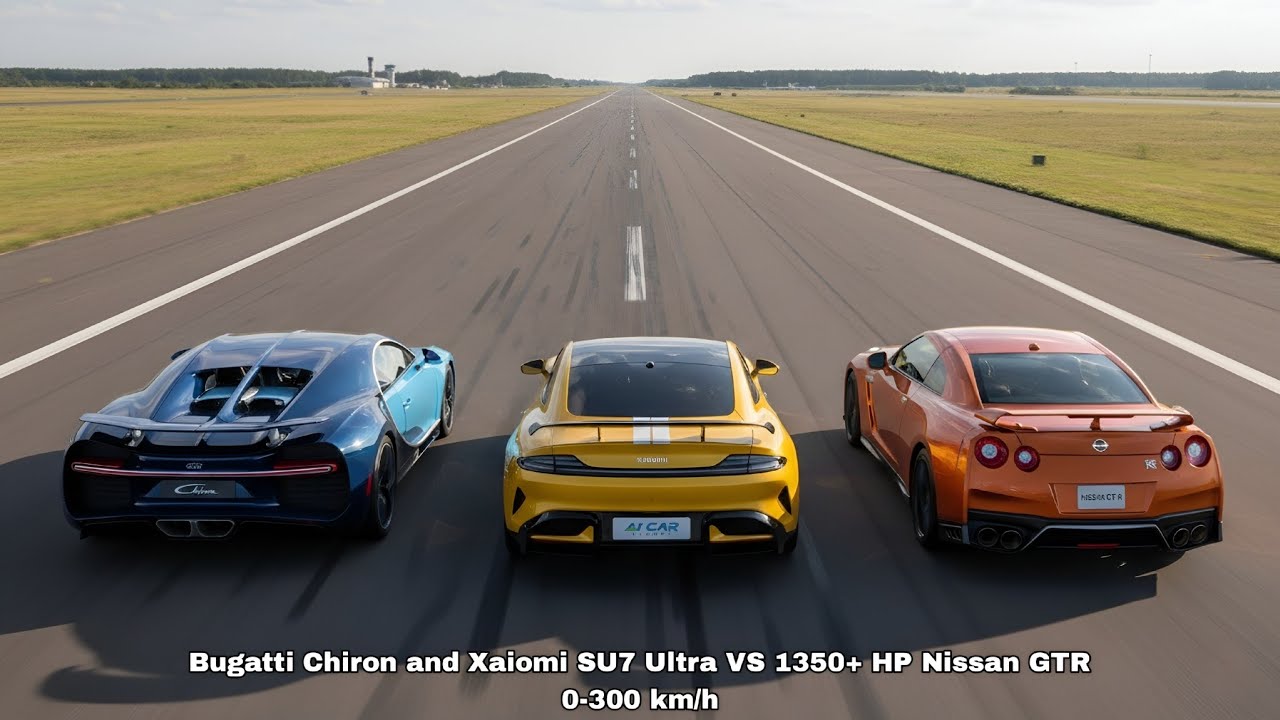1350+ HP Nissan GTR Vs Xaiomi SU7 Ultra and Bugatti Chiron 0-300 km/h Acceleration Comparison 
