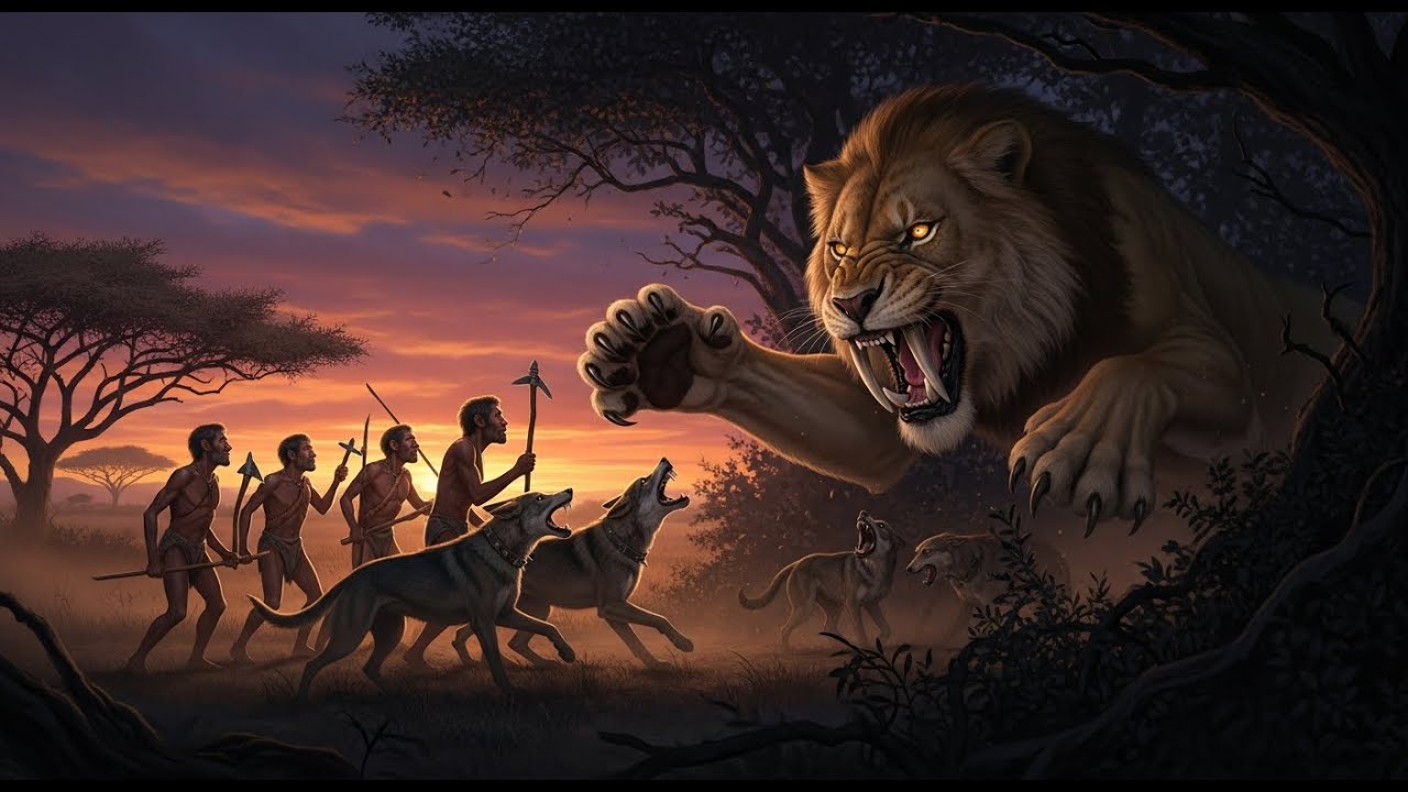 Homo habilis & Dog Ancestors vs Giant Lion 3.6M Years Ago – Deadliest Encounter