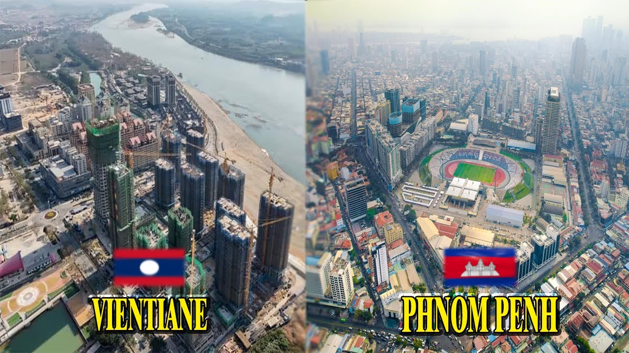 VIENTIANE🇱🇦 vs PHNOM PENH🇰🇭 View Capital of Cambodia and Laos Building Construction Skyscraper 2024