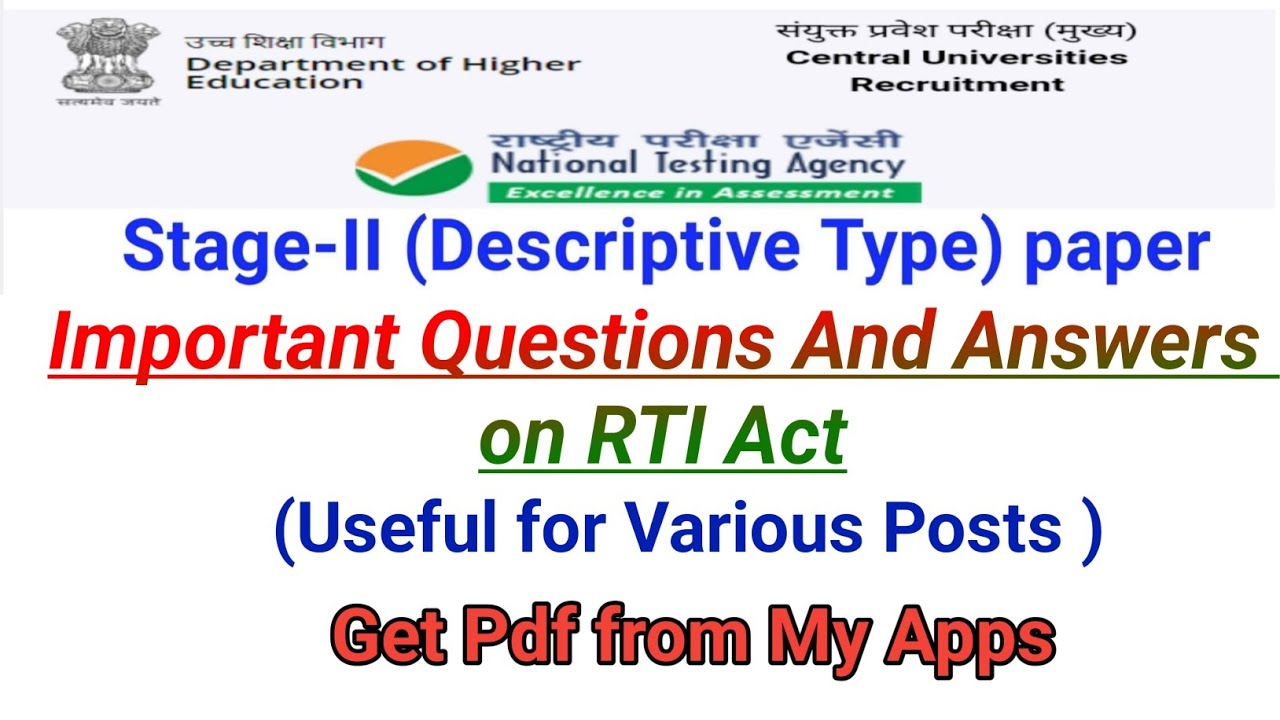 RTI Act  : Important Questions And Answers for NTA CURE Multiple Posts