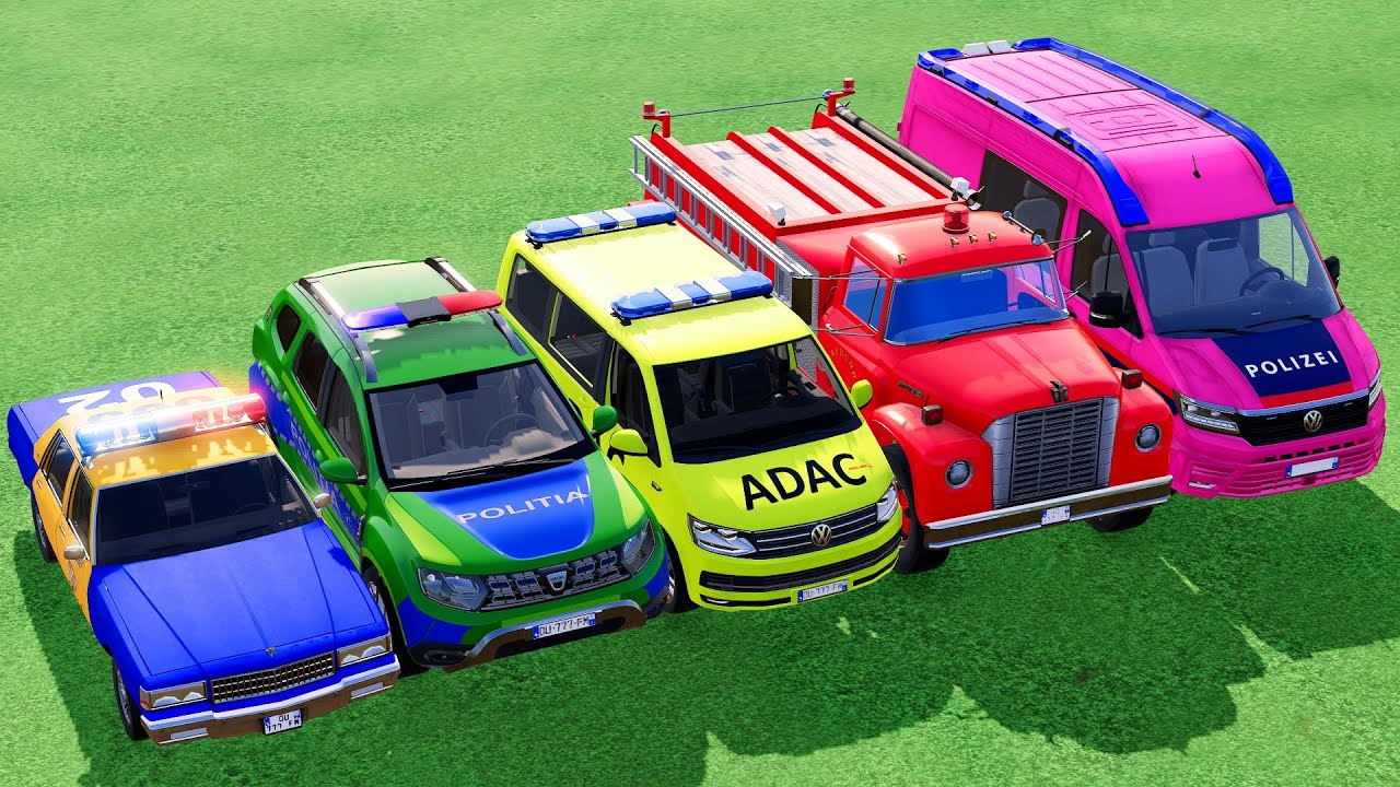 TRANSPORTING POLICE CARS, FIRE DEPARTMENT, AMBULANCE VEHICLES WITH TRUCKS #83 ! Farming Simulator 22