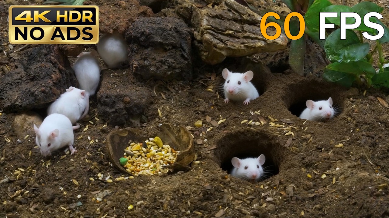 [NO ADS] CAT TV 😺 Half-Shell Feast: White Mice & The Triangle Tunnel Formation 🐭 4K HDR 60FPS
