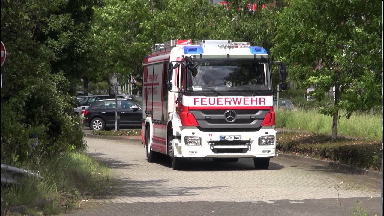 HLF 20/16 Feuerwehr Neuss + RTW JUH + Einsatzdurchsage