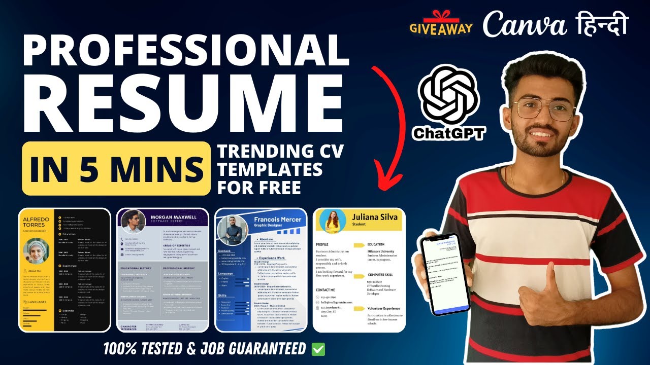 Professional Resume Kaise Banaye 🔥 ChatGPT + CANVA For Resume Making For Freshers! Resume TEMPLATE