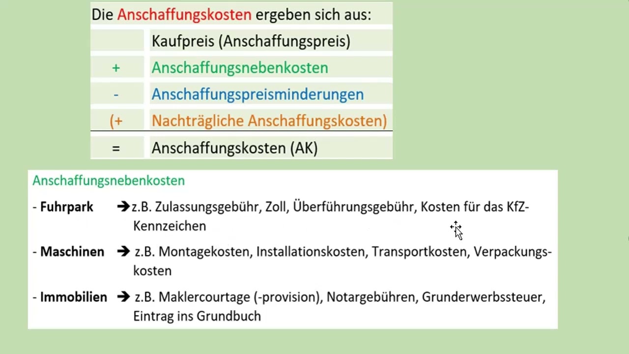 Buchungen: Kauf von Anlagevermögen nach HGB und EStG