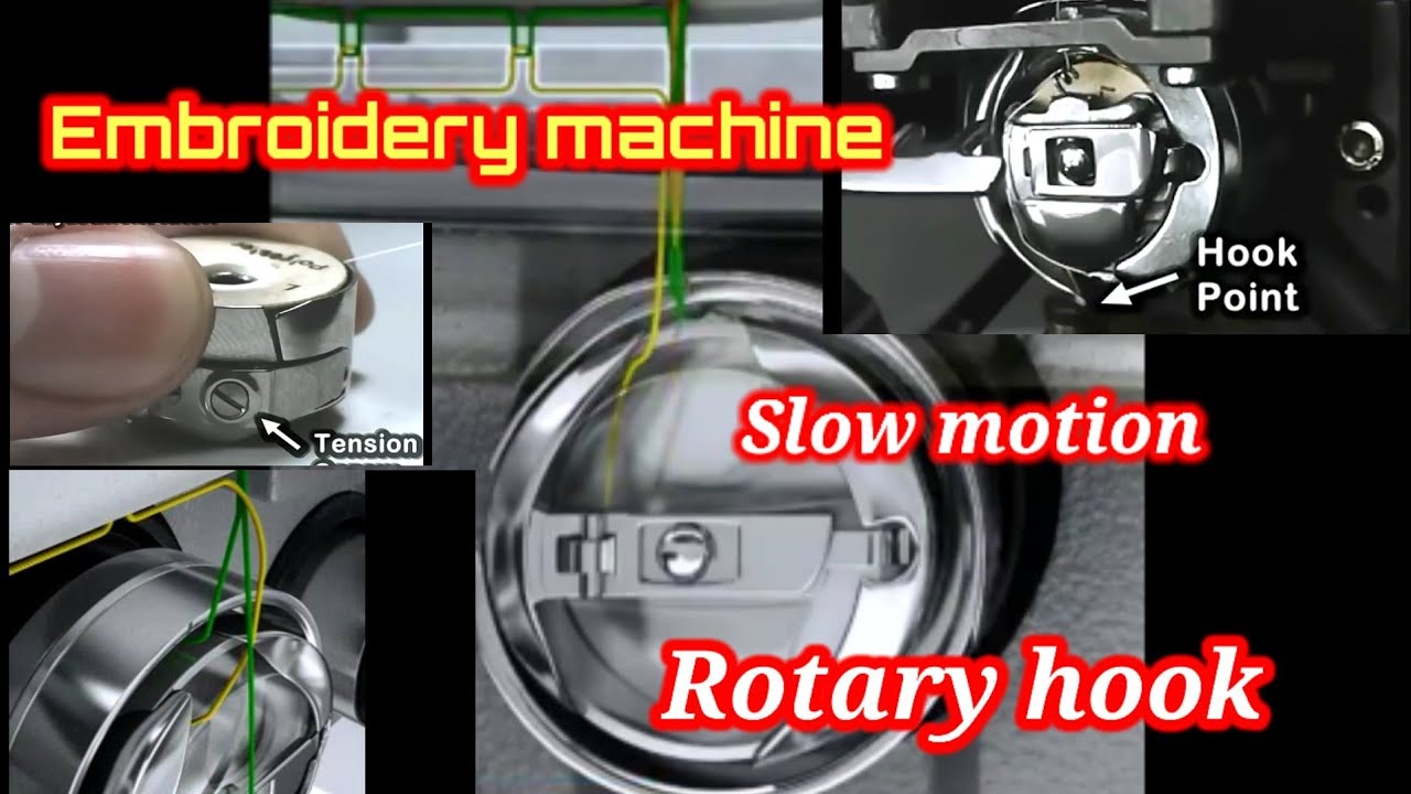 cara menjahit di mesin bordir ¦¦ rotary hook slow motion
