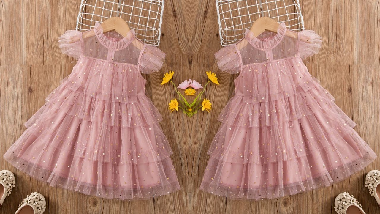 Beautiful Partywear Layered Net Baby Frock Cutting and Stitching/Very Easy Baby Frock