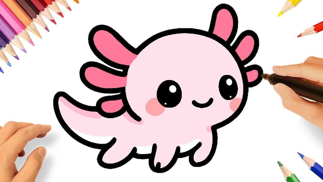 CÓMO DIBUJAR UN AJOLOTE KAWAII FÁCIL 💗