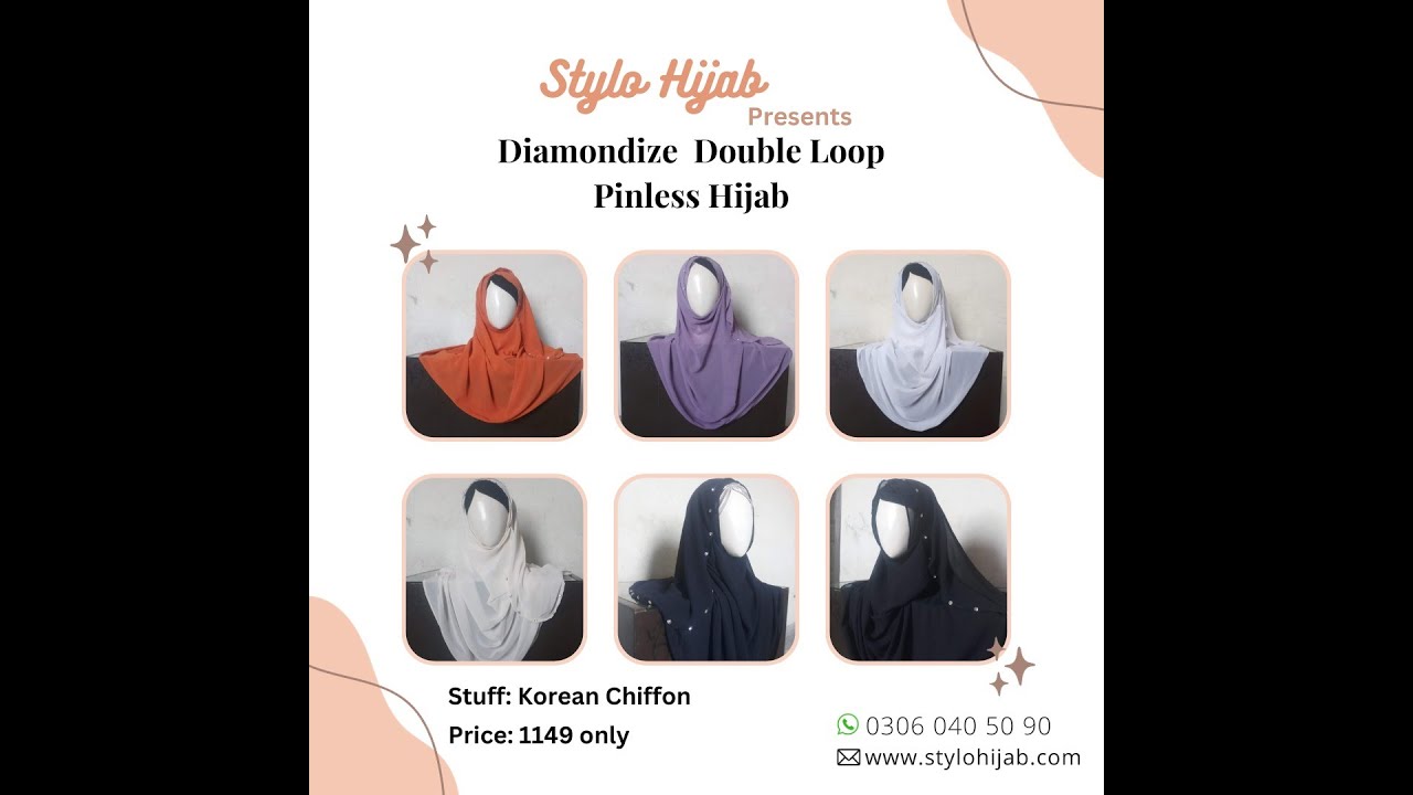 || Diamond Double Loop Pinless Hijab || whatsApp: +92 306 040 50 90 || www.stylohijab.com ||