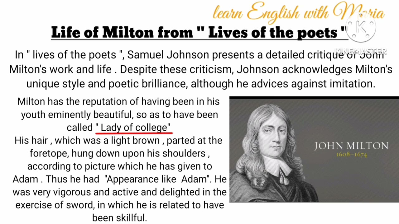 life of Milton from lives of the poets by Samuel Johnson/ essay / summary