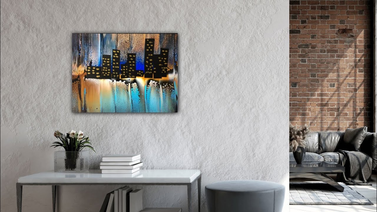 SKYLINE ABSTRACT ACRYLIC Art…easy acrylic swipe~ METALIC COLOURS