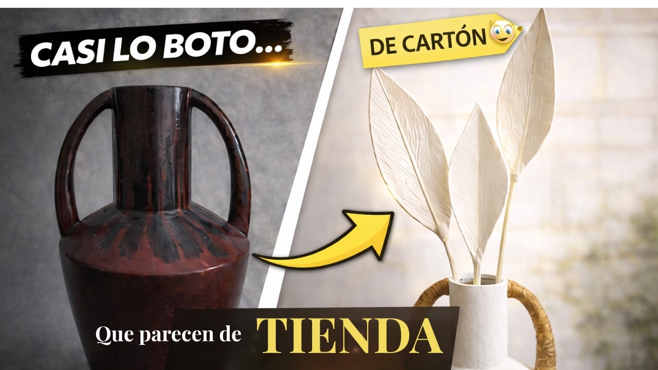 Cómo decorar un jarrón elegante con hojas de cartón |  Fácil y sin gastar dinero/ manualidad facil.