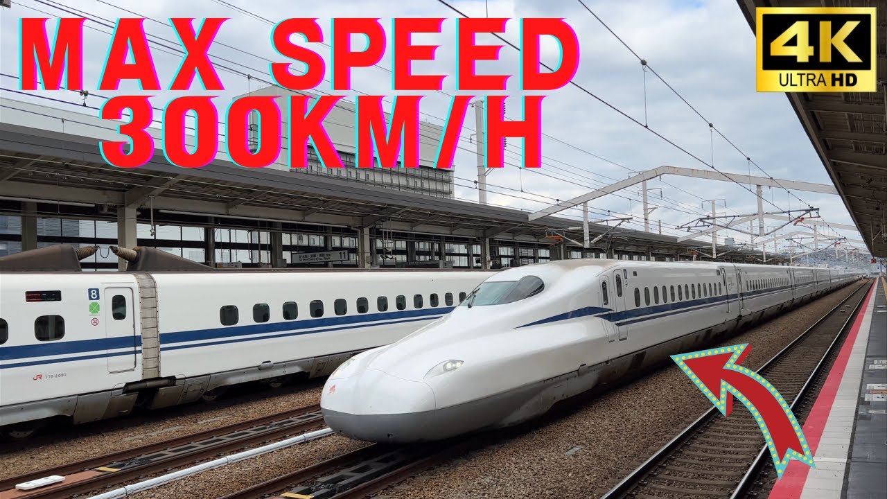 Bullet train passing at high speed  through Himezi station / (282-300 Km/h) 4K