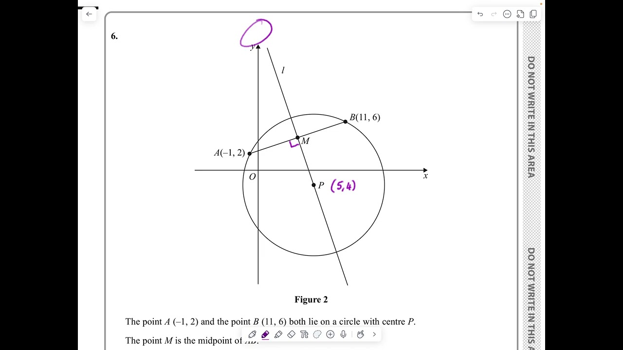 IAL, Edexcel, Jan 2025, P2, Q6, Coordinate Geometry, Equation of a Circle, Pure, N Peters, WMA12/01
