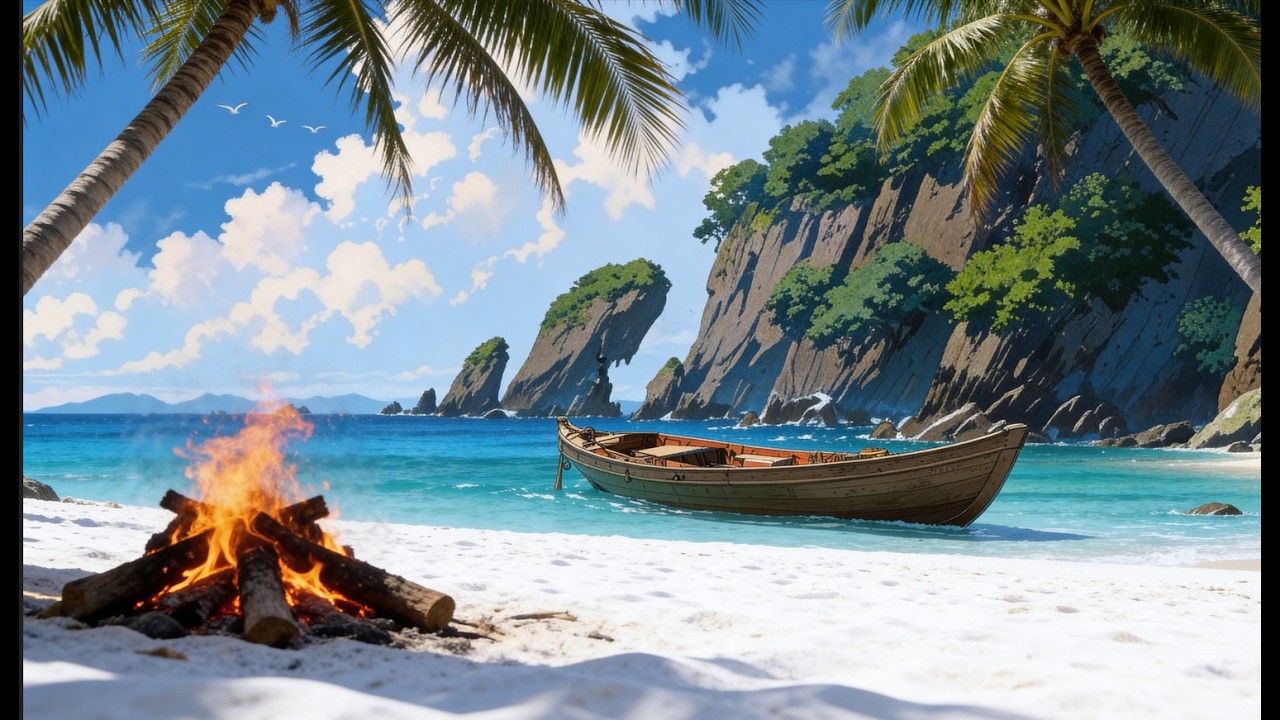 Steel Drum Bossa Nova Instrumental | Cozy Beach Fire & Boat Ambience